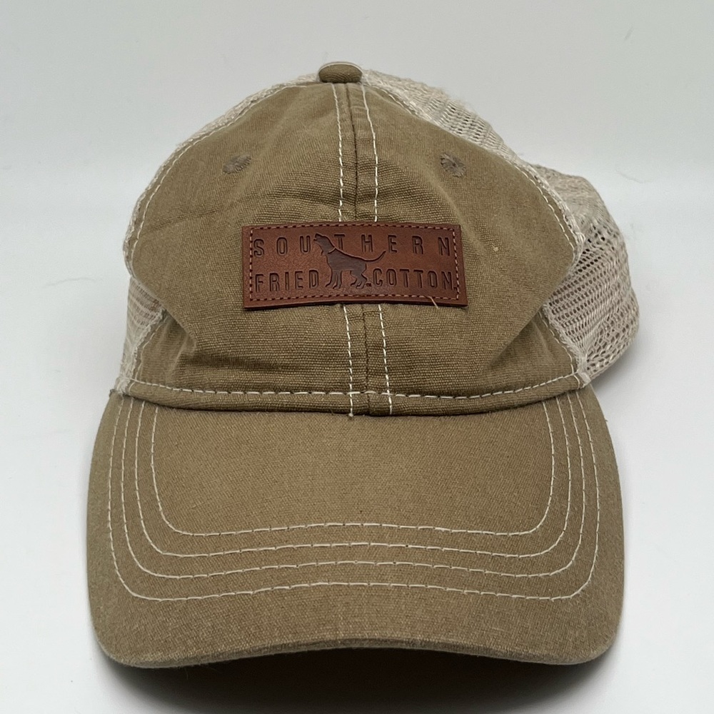 Southern Fried Cotton Adjustable Hat Cap Brown Leather Patch Hound Dog